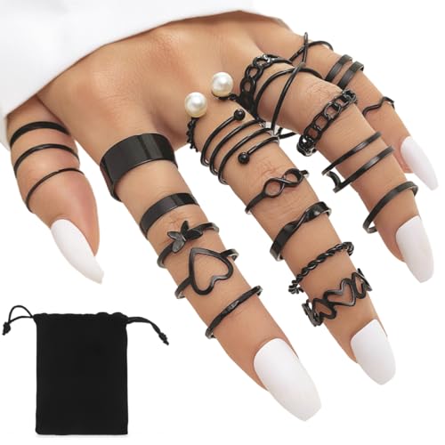 NJCXOLA 22-teiliges Ringset für Damen, exquisites und einfaches Stapelringset, mehrschichtige Stapelringe an Daumen und Mittelhandknochen. von NJCXOLA