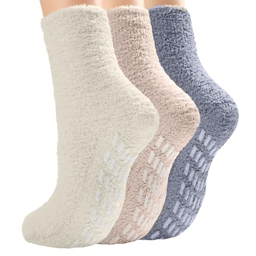 NJCXOLA 3 Paare Kuschelsocken Damen Stoppersocken Damen, Dicke Wintersocken Warme Flauschige Socken für Frauen Thermosocken Haussocken Schlafsocken antirutschsocken mit Noppen von NJCXOLA