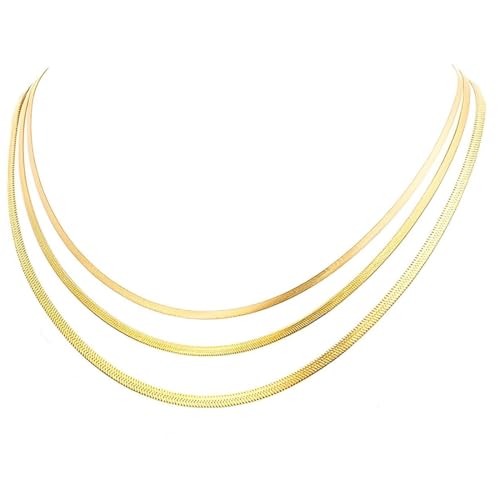 NJCXOLA 3Pcs Halskette Damen Edelstahl Kette Damen Schlangenkette Figaro Stapelbar Halskette Damen Gold von NJCXOLA