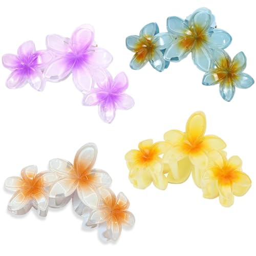 NJCXOLA 4 Stück Blumen Haarklammer, Niedliche Acryl Haarklammern für Frauen Haar, Hawaii Rutschfeste Haar Jaw Clips Haarstyling Zubehör, Rutschfeste Haarspange zum Fixieren von Haaren,10cm von NJCXOLA