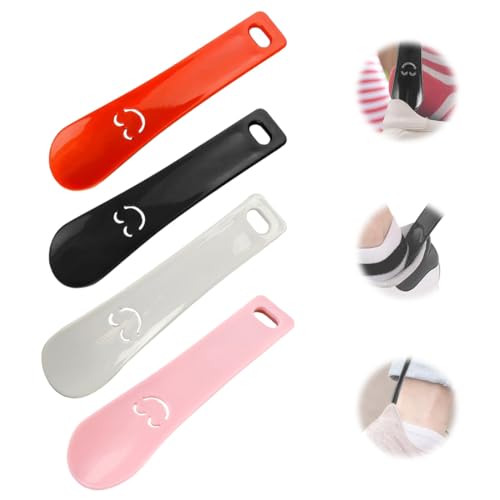 NJCXOLA 4 Stück Schuhlöffel mini Schuhanzieher plastik Schuhlöffel Klein Kurz 3 * 15cm Schuhanzieher Klein Für Männer Frauen Kinder 4 Farben von NJCXOLA