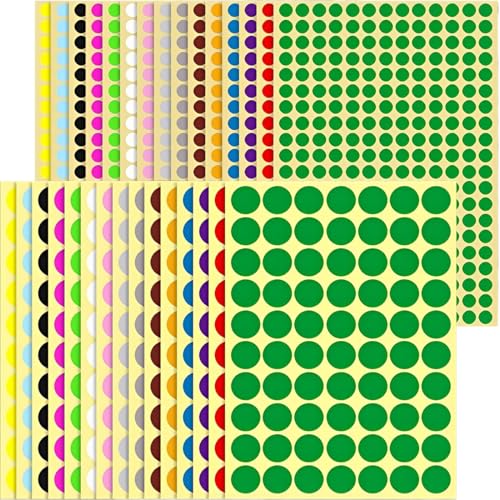 NJCXOLA 4950 pcs (30 Blätter) 8mm 19mm Klebepunkte Bunt 10 Farben Markierungspunkte, Punkt Aufkleber, Runde Aufkleber Bunte Klebepunkte Farbige Etiketten Selbstklebende für Kalender Büro Schule von NJCXOLA