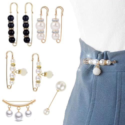 NJCXOLA 8 Stück Damen Brosche, Kleidung künstliche Perle Brosche, Sicherheitsnadel Brosche, Pin Pullover Schal Clip Brosche für Hosen, Kleider, Röcke, Pullover von NJCXOLA