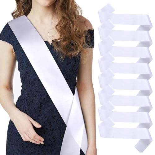 NJCXOLA 8 Stück Weiße Schärpen blank Party zubehör schärpe Bedrucken Individuelle Satin schärpe DIY schärpe Unbedruckte Schärpe für Geburtstag Hochzeit Bachelorette Party von NJCXOLA