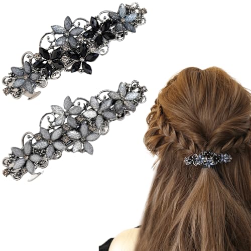 NJCXOLA Blumen Haarspangen, Haarspangen damen, 2 Pcs Elegante Haarspangen für Damen Mädchen, Glitzernde Mode Exquisite Blume Kristall Haarspangen (Dunkelblau/blau) von NJCXOLA