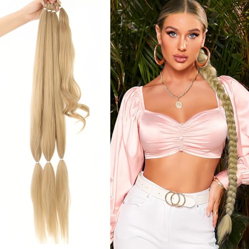 NJCXOLA Braid Extensions Pferdeschwanz Verlängerung mit Haargummi, 100 cm Lang Ponytail Geflochten Zöpfe Kunsthaar Haarverlängerung Zopf Haarteil Blond für Damen, Blond & Aschblond Gemischt von NJCXOLA