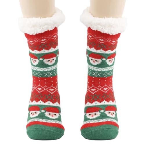 NJCXOLA Snug Kuschelsocken Damen, Weihnachtsmann-Muster Flauschige Wintersocken Frauen Haussocken Mädchen Süßes Geschenk Weihnachtssocken Geburtstagsgeschenk von NJCXOLA