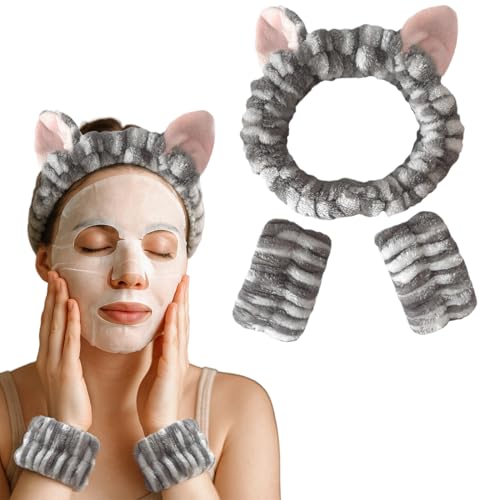 NJCXOLA Spa Stirnband zum Waschen Gesicht Wristband Set， mit 2 Handgelenkband Schwamm weiches Frottee Make-up Hautpflege Anti-Rutsch-Stirnband für Damen von NJCXOLA