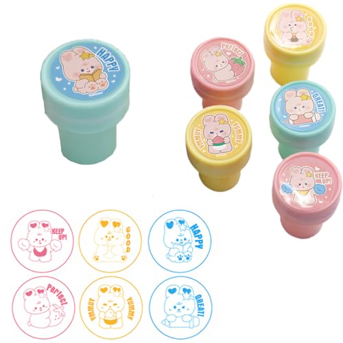 NJCXOLA Stempel lehrer, 6 Lehrerstempel Stempel Grundschule Stempelset für Lehrer stempel lehrer grundschule Schule Kinder Rund mit Tier-Motiven für Belohnung Motivation von NJCXOLA