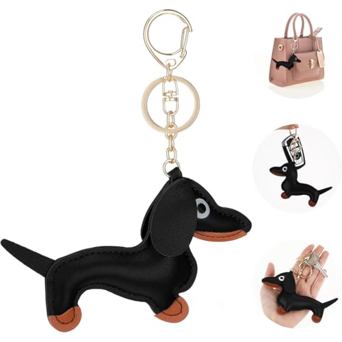 Schlüsselanhänger Dackel, Süße Welpe Hundetasche Anhänger Leder Glücksbringer Dackel Keychain Geschenke für Lieblingsmensch Frauen Männer Kinder Geburtstag Schlüsselring von NJCXOLA