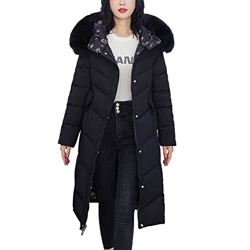 Damen Winter Steppjacke Lang Jacke Damen üBergangsjacke Lang Mantel Daunenjacke Outdoorjacke Winterjacken Winterjacke Damen Gepolsterte Kleidung Mit Taschen Warm GefüTterte Winterjacke (Black, L) von NJGRAE