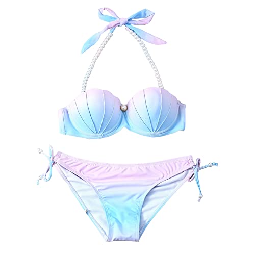 NJGRAE Damen Bikini Set Bikinioberteil Bademode Zweiteiliger Badeanzug Riemchen-Bikinioberteil aus Muscheln mit Farbverlauf -Badeoberteile Push-Up-Badeanzugoberteile für Frauen mit Bügel (fq3-D, S) von NJGRAE