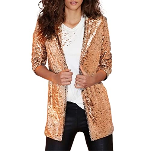 NJGRAE Damen Blazer Casual Open Front Cardigan Langarm Damen Pailletten Pailletten Jacke Lässig Langarm Glitzer Party Glänzend Mantel Rave Oberbekleidung Jacken von NJGRAE