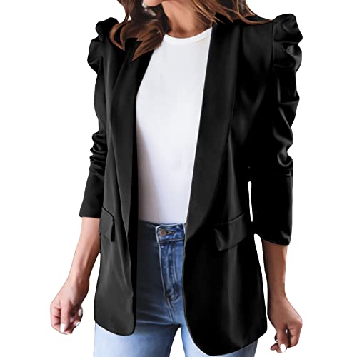 NJGRAE Damen Blazer Casual Open Front Cardigan Langarm Lässiger Damen- mit Puffärmeln, offene Front, Büro-, Bussiness-Jacken, Arbeitsanzug mit Taschen Jacken von NJGRAE