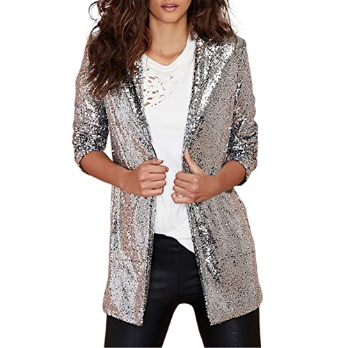 NJGRAE Damen Blazer Elegant Damen Cardigan Damen Pailletten Pailletten Jacke Lässig Langarm Glitzer Party Glänzend Mantel Rave Oberbekleidung Jacken von NJGRAE