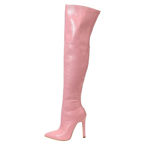 NJGRAE Damen Chelsea Stiefel Damen Stiefeletten Damenschuhe Mode Stiletto-Stiefel Inner Stretch Kniehohe Stiletto-Damenstiefel Schwarze Damen 43 (Pink, 42) von NJGRAE