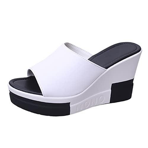 NJGRAE Damen Pantoletten Sandalen Plattform Sandalen Rindsleder gewebte Sohle Plateau Wedge Resort Sandalen Dicke Sohlen Wedges Freizeitschuhe von NJGRAE