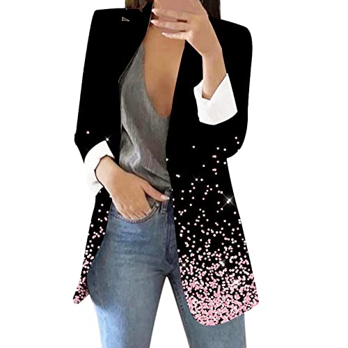 NJGRAE Damen Sommer Elegant Blazer Business Jacke Damen Pailletten Bedruckte Strickjacke Anzug Langarm Business Büro Jacke Mantel Bluse Jacken von NJGRAE