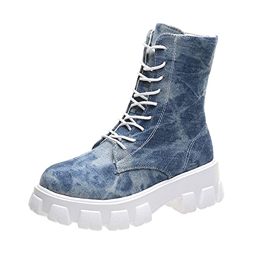 NJGRAE Damen Stiefel Damenschuhe Overknee Outdoor Gartenschuhe Kniehohe Stiefel Modische Damenschuhe Atmungsaktiv Retro Slip-on-Kampfstiefel mit dicken Sohlen PU 38 von NJGRAE