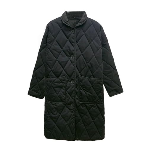 NJGRAE Damen Winter Mantel Steppmantel Winterjacke Damen-Steppjacke, einfarbig, mittellang, Vintage-Kragen, lockerer, warmer, mit Baumwolle gepolsterter Mantel (Black, M) von NJGRAE