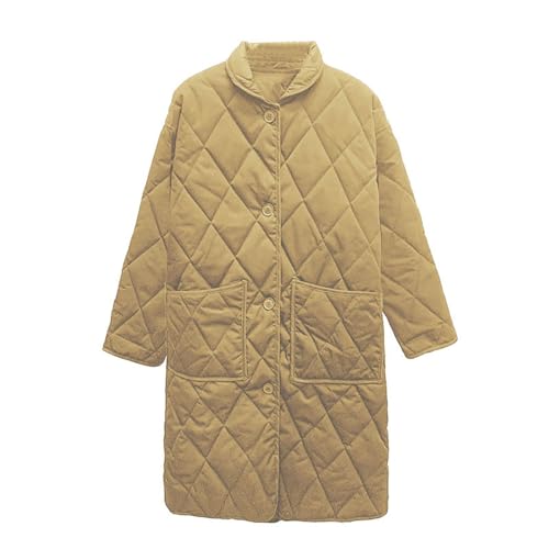 NJGRAE Damen Winter Mantel Steppmantel Winterjacke Damen-Steppjacke, einfarbig, mittellang, Vintage-Kragen, lockerer, warmer, mit Baumwolle gepolsterter Mantel (Khaki, M) von NJGRAE