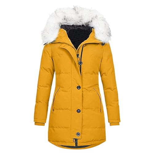 NJGRAE Damen Winter Steppjacke Lang Jacke Damen üBergangsjacke Lang Mantel Daunenjacke Outdoorjacke Winterjacken Winterjacke Damen Gepolsterte Kleidung Mit Taschen Warm GefüTterte (xl6-Yellow, XL) von NJGRAE