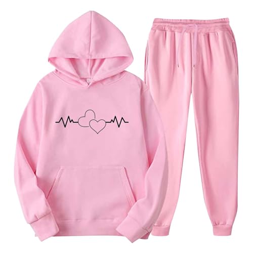 NJGRAE Hausanzug Damen Weihnachtsdruck Jogginganzug Damen Tracksuit Langarm Rundhalsausschnitt Zweiteiler Outfit Jogger Trainingsanzug Set Bekleidungsset Tracksuit Mit Elastischem Bund (5-Pink, S) von NJGRAE