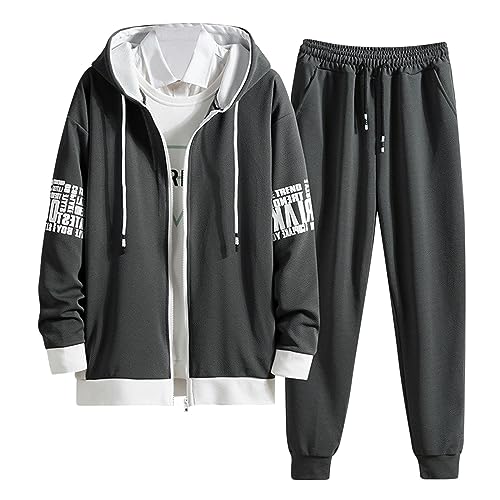 NJGRAE Trainingsanzug Jogginganzug Herren Sportanzug 2 Piece Hoodie Sporthose Sportanzug Baumwolle Anzug Tracksuit Atmungsaktiv und Komfortabel Kapuzenpullover Set (Dark Gray-d, M) von NJGRAE