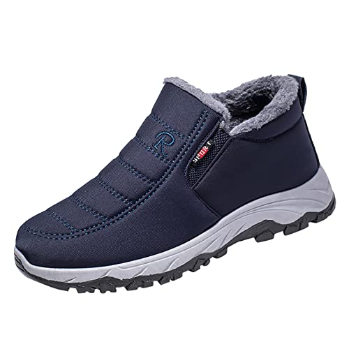 NJGRAE Winterschuhe Herren Winterstiefel Warm Wanderschuhe Schneestiefel 2022 Herren Winter Warme Runde Zehe Flache Ferse Lässige rutschfeste Bequeme Baumwollschuhe Schneestiefel (XD4-Blue, 42) von NJGRAE