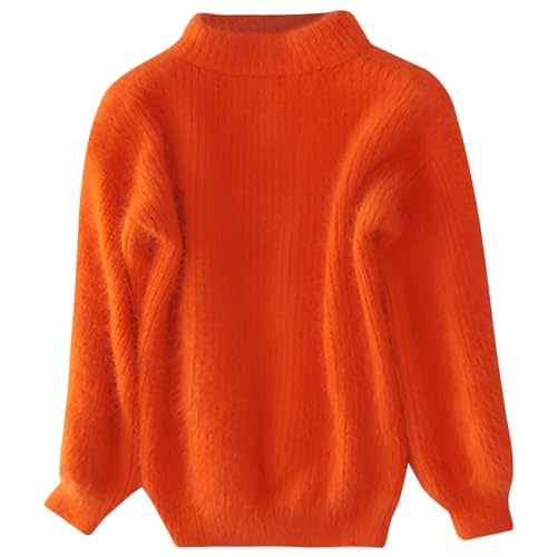 Rollkragenpullover Damen Pullover Strickpullover Winterpullover Elegant Rollkragen Ribbed Strick Pulli Warm Outwear Pullover Oberteile Langarm Sweatshirt Lose Grobstrick Casual (Orange, One Size) von NJGRAE