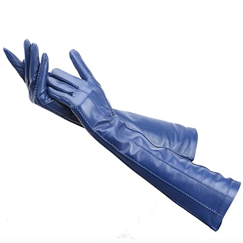 NJHGJ Handschuhe Damenhandschuhe 50Cm Lang Lederhandschuhe Schaffell Damen Lederhandschuhe Warmhalten Damen Winterhandschuhe Blau 8.5 von NJHGJ