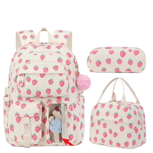 NJIEzhao 3 Sets Kinder Schule Taschen Mädchen Orthopädische 15,6 "Laptop Rucksäcke Primäre Student Cord Schultaschen Set(Color 1) von NJIEzhao