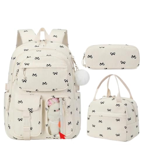 NJIEzhao 3 Sets Kinder Schule Taschen Mädchen Orthopädische 15,6 "Laptop Rucksäcke Primäre Student Cord Schultaschen Set(Color 3) von NJIEzhao