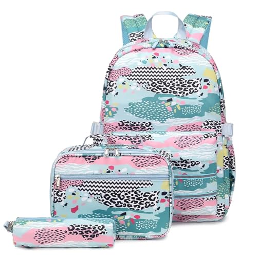 NJIEzhao 3 Teile/Satz Kinder Schultaschen for Mädchen im Teenageralter Wasserdichter Rucksack Studenten Schultasche Mit Federmäppchen Lunchbox Schultaschen Set(Color 2) von NJIEzhao