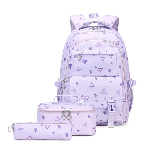 NJIEzhao 3 Teile/Satz Schule Tasche for Mädchen Kinder Rucksack Schul Teenager Kind Mit Lunchbox Schultaschen Set(Purple) von NJIEzhao