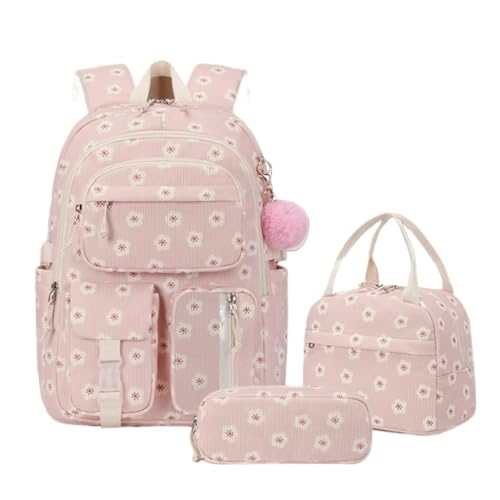 NJIEzhao 3-in-1 Cord College Schulrucksack mit Lunchtasche Federmäppchen Süßes Mädchen Rucksack Set Schultaschen Set(Bronze) von NJIEzhao