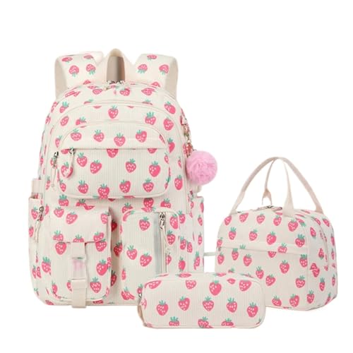NJIEzhao 3-in-1 Cord College Schulrucksack mit Lunchtasche Federmäppchen Süßes Mädchen Rucksack Set Schultaschen Set(Color 1) von NJIEzhao