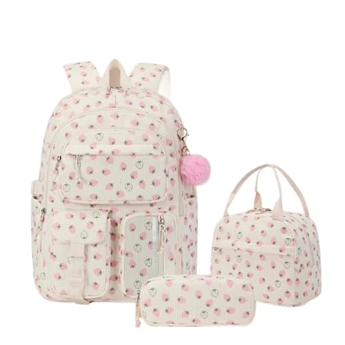 NJIEzhao 3-in-1 Cord College Schulrucksack mit Lunchtasche Federmäppchen Süßes Mädchen Rucksack Set Schultaschen Set(Color 2) von NJIEzhao