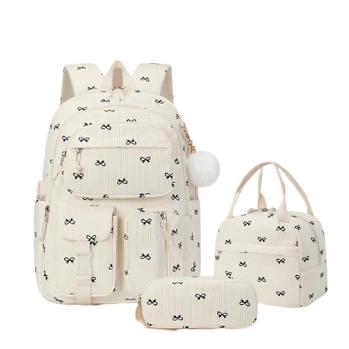 NJIEzhao 3-in-1 Cord College Schulrucksack mit Lunchtasche Federmäppchen Süßes Mädchen Rucksack Set Schultaschen Set(Style 3) von NJIEzhao