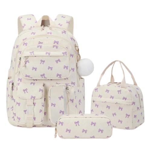 NJIEzhao 3-in-1 Cord College Schulrucksack mit Lunchtasche Federmäppchen Süßes Mädchen Rucksack Set Schultaschen Set(Style 4) von NJIEzhao