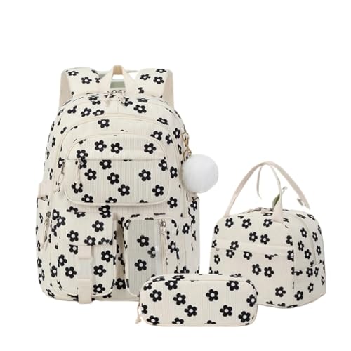 NJIEzhao 3-in-1 Cord College Schulrucksack mit Lunchtasche Federmäppchen Süßes Mädchen Rucksack Set Schultaschen Set(Style 5) von NJIEzhao