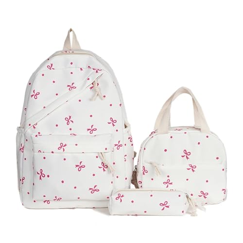 NJIEzhao 3-in-1-Rucksack for die Schule mit Fliege, Lunchbox und Federmäppchen, süßes Rucksack-Set for Mädchen Schultaschen Set(Style 4) von NJIEzhao