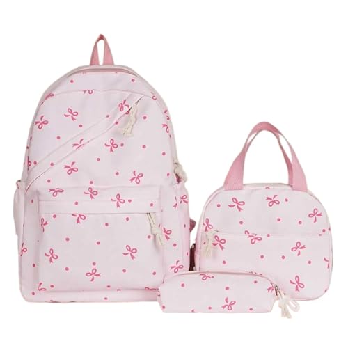 NJIEzhao 3-in-1-Rucksack for die Schule mit Fliege, Lunchbox und Federmäppchen, süßes Rucksack-Set for Mädchen Schultaschen Set(Style 5) von NJIEzhao