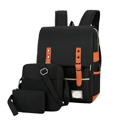 NJIEzhao 3-teiliges Set, Reise-Computer-Rucksack, langlebiger Business-Rucksack, Schultasche for Studenten for Männer und Frauen Schultaschen Set(Black) von NJIEzhao