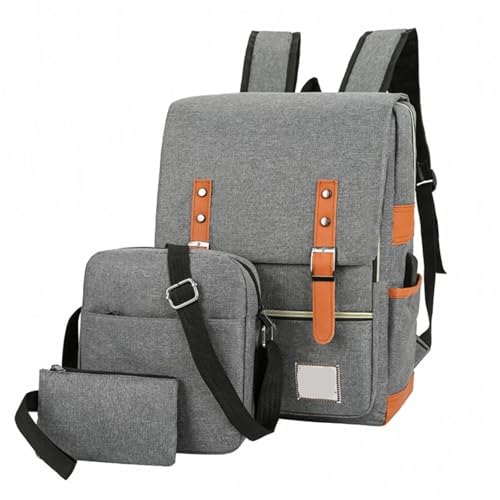 NJIEzhao 3-teiliges Set, Reise-Computer-Rucksack, langlebiger Business-Rucksack, Schultasche for Studenten for Männer und Frauen Schultaschen Set(Gray) von NJIEzhao