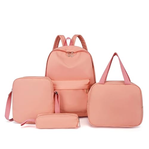 NJIEzhao 4-teiliges Taschenset aus Nylon for Damen, Reisetasche, Rucksäcke, Schultasche for Mädchen, einfarbig Schultaschen Set(Orange) von NJIEzhao