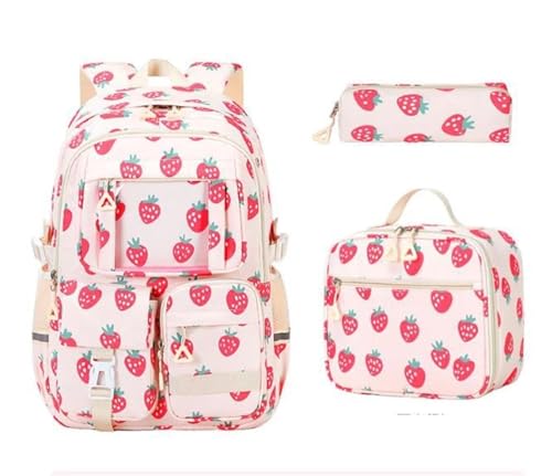 NJIEzhao Leichter Schulrucksack 3-teilig mit Mehreren Taschen for Mädchen wasserdicht Schultaschen Set(Black) von NJIEzhao