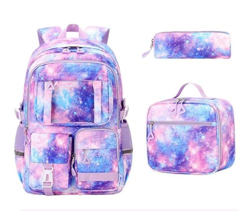 NJIEzhao Leichter Schulrucksack 3-teilig mit Mehreren Taschen for Mädchen wasserdicht Schultaschen Set(Brown) von NJIEzhao