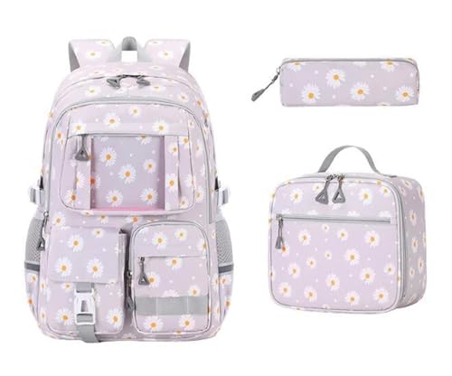 NJIEzhao Leichter Schulrucksack 3-teilig mit Mehreren Taschen for Mädchen wasserdicht Schultaschen Set(Color 2) von NJIEzhao