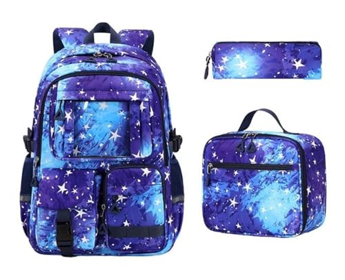 NJIEzhao Leichter Schulrucksack 3-teilig mit Mehreren Taschen for Mädchen wasserdicht Schultaschen Set(Color 20) von NJIEzhao